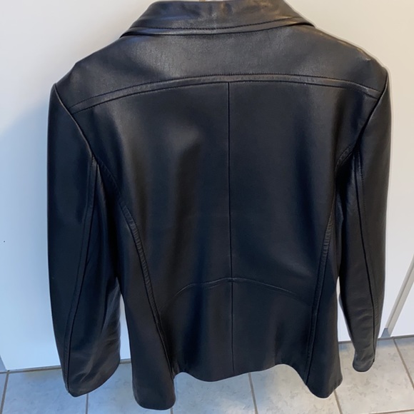 CANADIAN Leather Jacket Black Tailored EUC Sz 14 Large Leonardos Blazer Buttons - Picture 11 of 16